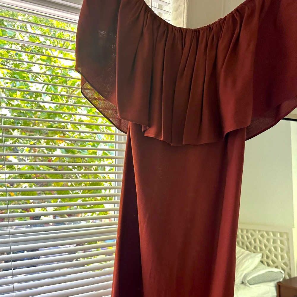 Zara off the shoulder large ruffle linen dress